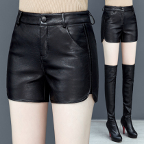 High waisted leather shorts womens 2021 new spring and autumn Korean version wear fashion slim puleather boots pants womens shorts