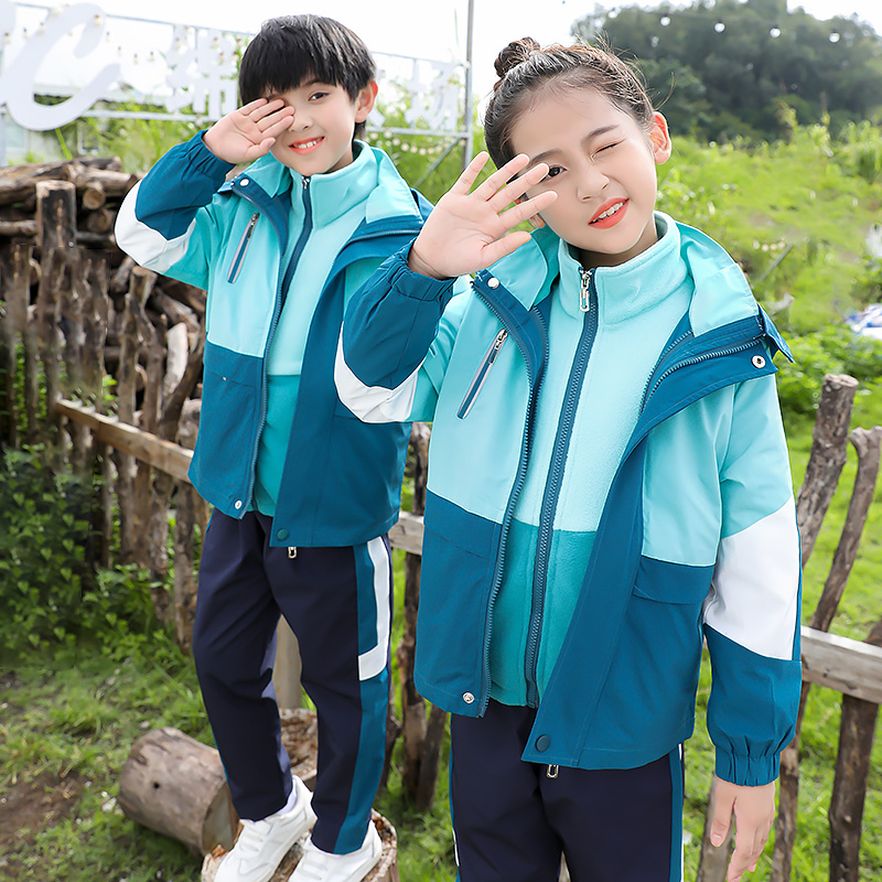 Primary school uniforms Autumn and winter assault clothing plus velvet three-piece first grade class uniforms set kindergarten Garden uniforms Green