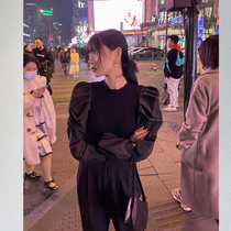 ASZY bubble sleeve design sense niche Chiffon shirt womens 2021 spring long-sleeved French gentle wind top