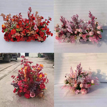 Wedding simulation road guide flower iron geometric background screen corner floral wedding flower Row New T table row flower row