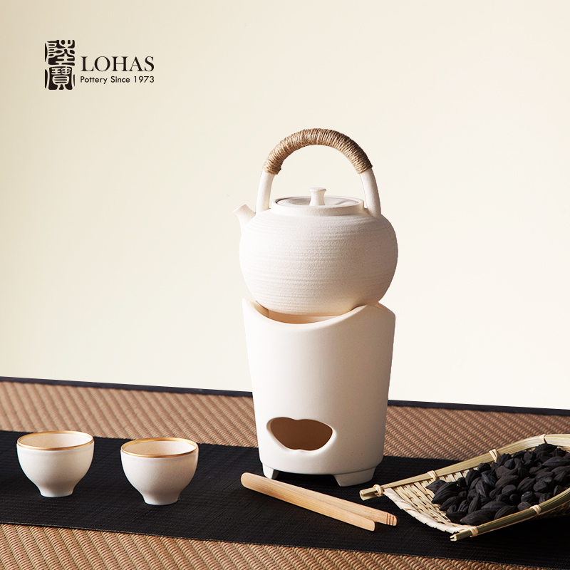 Taiwan lupao ceramic tea set girder Diao'm earthen POTS a integrated hot pot of boiled tea is not easy to crack