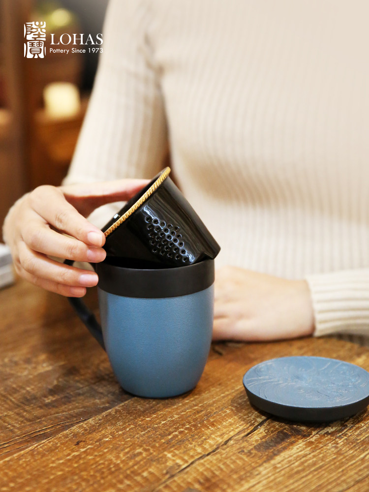 lubao porcelain tea brewing drinking cup with tea filter tea water separation tea drinking cup jinxi ring cup with cover tea set gift box