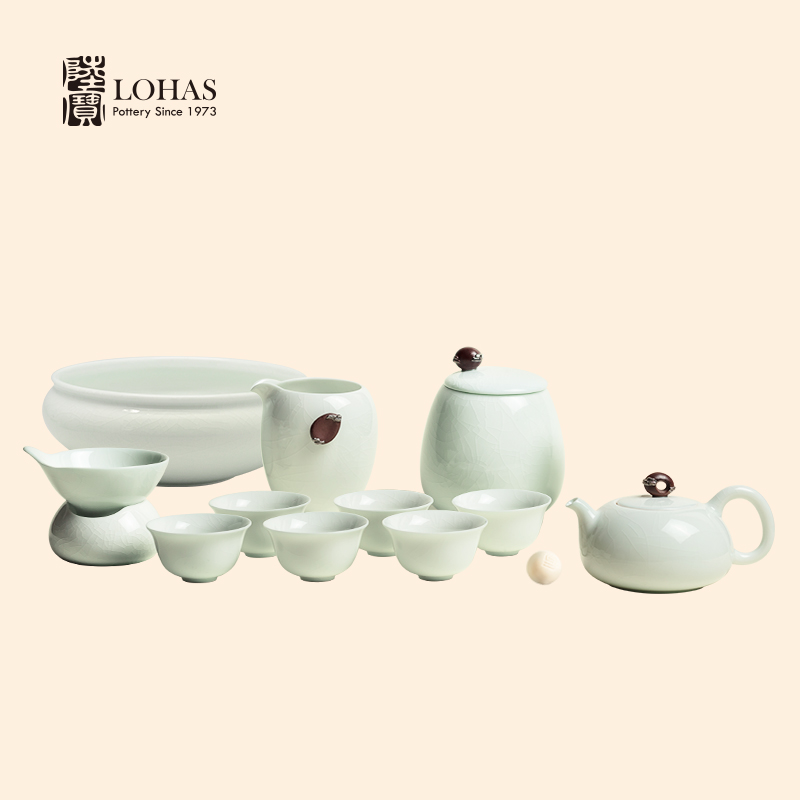 Lupao ceramic tea set kunfu tea set a pot of six cups of tea caddy fixings celadon ice cracked filter tea spring stone