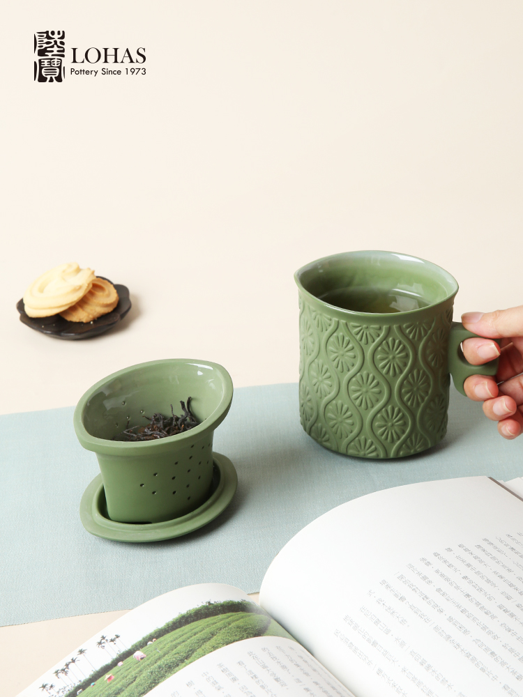 Lubao Flagship Store Ceramic Cup Oval Cup with Cover Personality Office Tea Drinking Cup with Tea Grid Ceramic Cup Drinking Cup