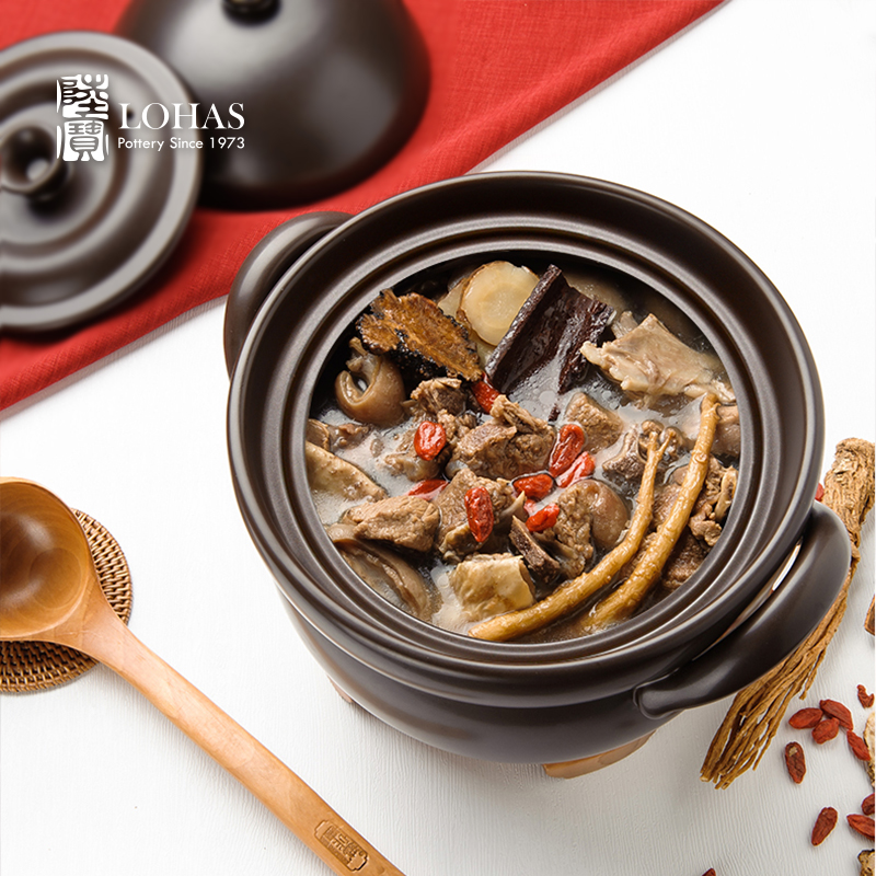 Taiwan lupao earthenware ocean wind double cover stewed soup pot, high - temperature healthy cooking porridge stew pot