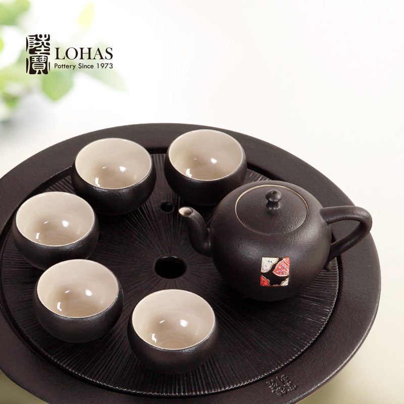 Embroidery lupao ceramic zen tea set is the pot of tea with a single pot of tea of a complete set of sea glass kunfu tea set gift box