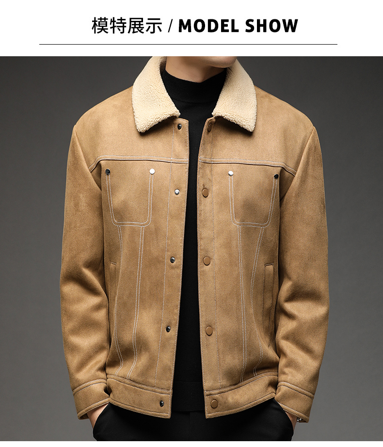 老爷车加绒夹克男士冬季加厚保暖外套中年羊羔毛领复古爸爸男装