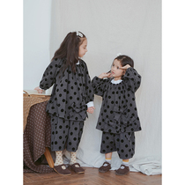 imakokoni original childrens clothing Japanese bowknot polka dot long sleeve set foreign style casual female two-piece set 0265