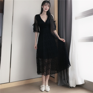 Summer style low chest Sexy Lace Waist closed shoulder Holiday Beach skirt long dress