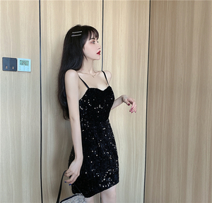 Sexy Sequin suspender dress women’s waistline shows thin and hip like skirt