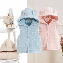 Baby vest Autumn and winter padded baby waistband Pure cotton newborn coat thickened male and female baby with hat horse clip