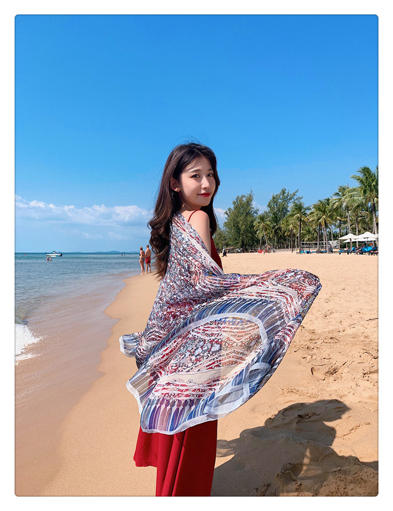 盛世尼曼夏季薄款防晒丝巾纱巾民族风女外搭大披肩超大围巾海边沙滩巾