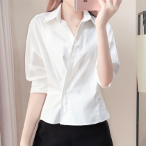 Chiffon shirt womens autumn 2021 new womens design sense niche shirt womens white V-collar shirt early autumn