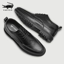 Crocodile casual leather shoes men's winter plus velvet business formal leather men's shoes autumn Joker small leather shoes work shoes