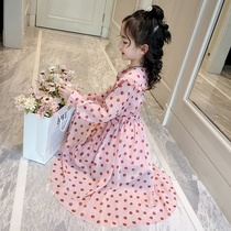 Girls foreign style skirt 2021 Autumn New Fashion Net red wave dot dress children chiffon princess dress spring and autumn