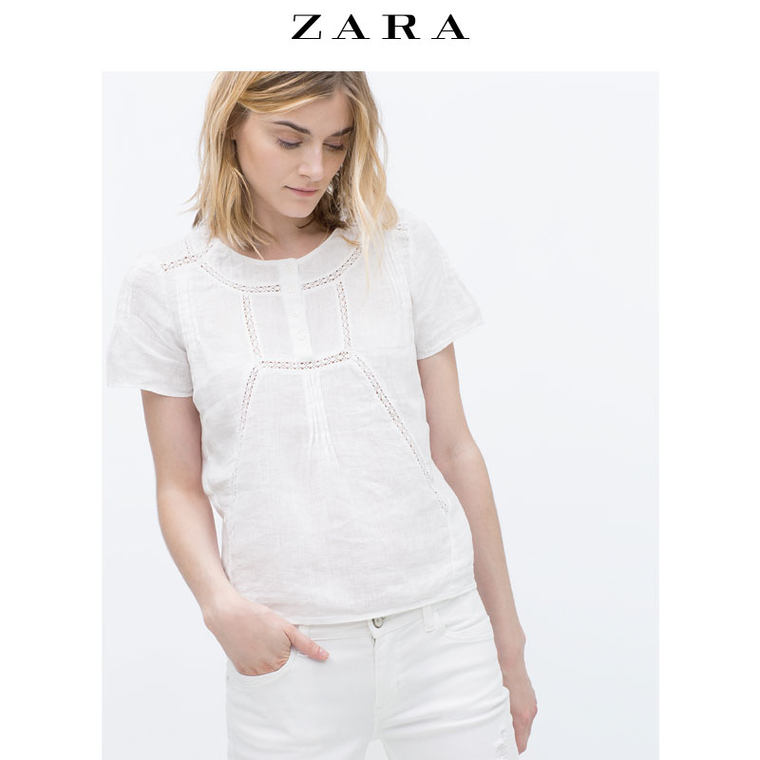 ZARA 女装 花边装饰亚麻上衣 02537311250