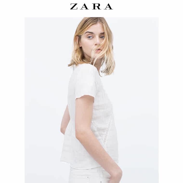 ZARA 女装 花边装饰亚麻上衣 02537311250