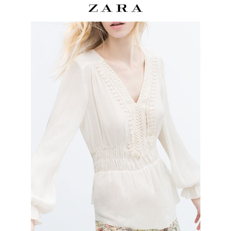 ZARA 女装 凸纹花边围兜前身衬衫 07515098712