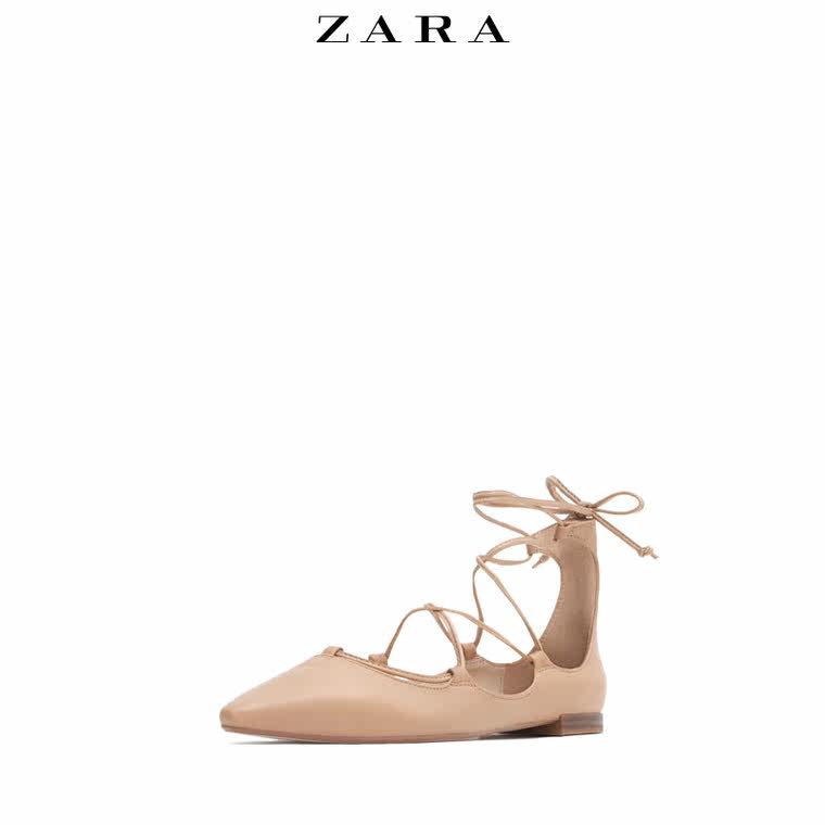 ZARA 女鞋 系带皮芭蕾舞鞋 16444001111