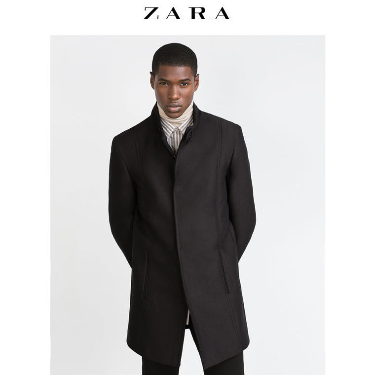 ZARA 男装 黑色长版厚外套 02223303800