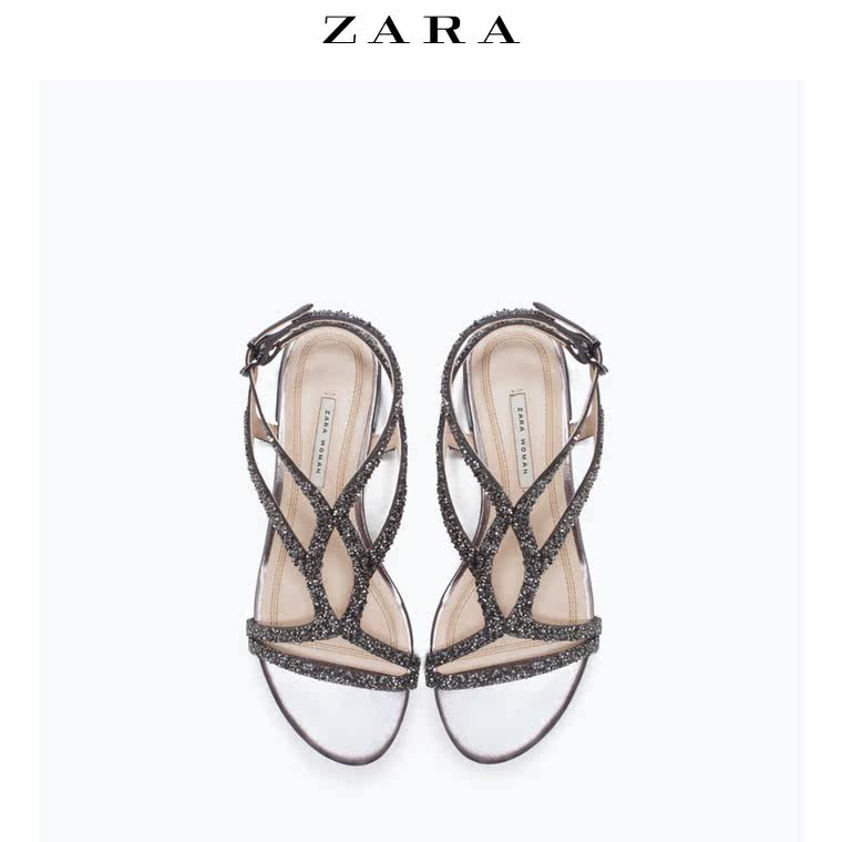 ZARA 女鞋 金属色交叉装饰果冻鞋  15580001040