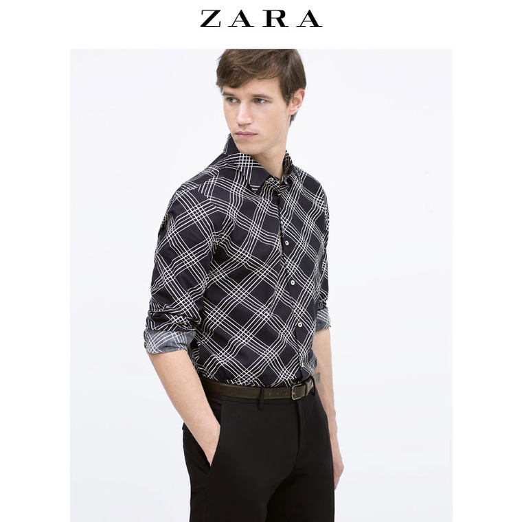 春夏折扣 ZARA 男装 斜格子衬衫 00072252401