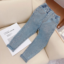 Girls Jeans Spring and Autumn 2021 New Chinese Tong Korean Hot Diamond Bear Pants Childrens Fashion Joker Pants