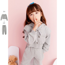 Girls Sports Set 2021 Autumn New Tong Tong Grey Embroidered Sweatshirt Two Piece Korean Leisure Joker