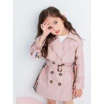 Girls windbreaker 2021 autumn dress new middle child Plaid lapel coat Spring and Autumn long Korean coat foreign style