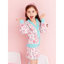 Girls Knitted Set Autumn 2021 New Tong-Tong foreign-style BAO WEN cardigan childrens hip skirt two-piece tide