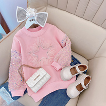 Girls sweater autumn and winter 2021 new medium and large children Korean version of thick mesh sequin coat childrens casual sweater tide