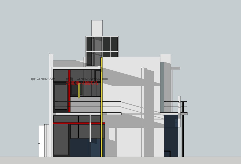 建筑大师施罗德住宅别墅su(sketchup)模型 cad平面立面h