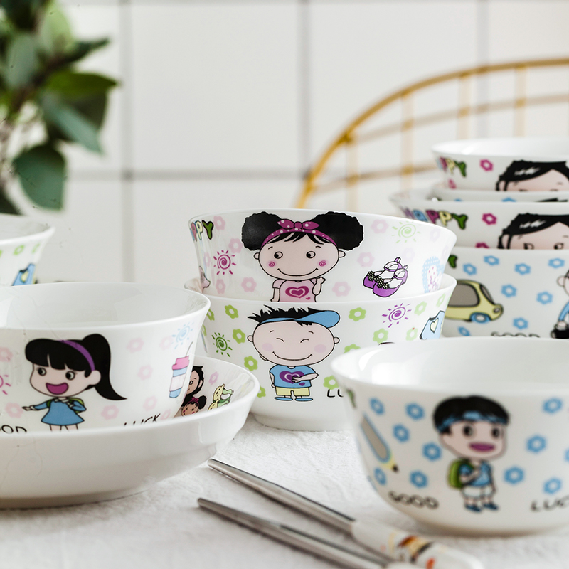 Parents and children tableware household express cartoon bowl of a family of four with three ceramic bowl rainbow such as bowl in a single family