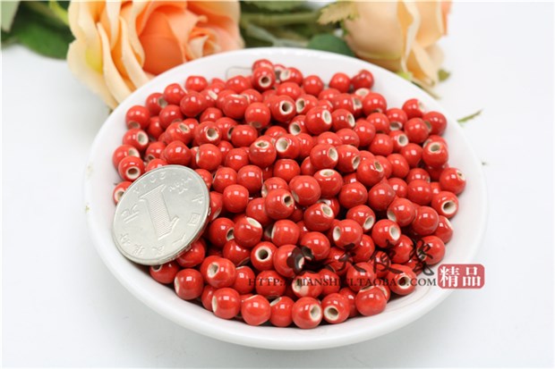 Big red beads bright red ceramic beads porcelain beads Chinese knot accessories large mail eye 6 mm ~ 12 mm