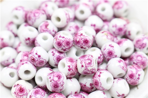 Mei red name plum flower beads of jingdezhen ceramic decals bead high temperature bake porcelain beads diy bracelet pink flowers scattered beads