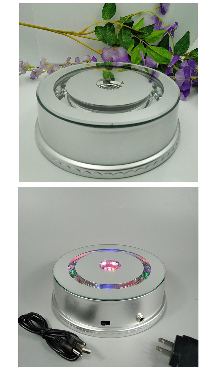 Crystal rotation jewelry display colorful led base wireless automatic rechargeable batteries turntable