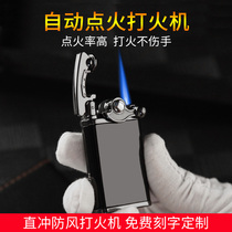 Mid-Bang Lighter Gas Straight Flush Windproof Lighter Creative Personality Lettering Custom Mens Net Red Cigar Lighter