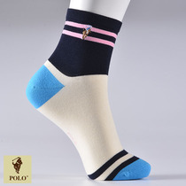 Polo spring and summer new products forest simple solid color stripes trendy womens cotton sports and leisure socks short cotton socks