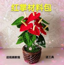 Big-eyed frog handmade red palm flower potted ornaments wool crochet diy hand-made gift homemade material bag