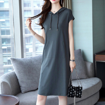 Pure cotton one-piece dress in womens summer clothes with a long line of clothing and clothing for women 2021 new casual loose short sleeves Slim Skirt