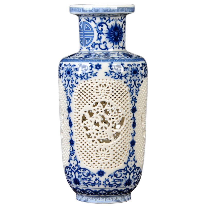 Jingdezhen ceramics furnishing articles I and contracted sitting room home decoration wedding present hollow out blue floret bottle