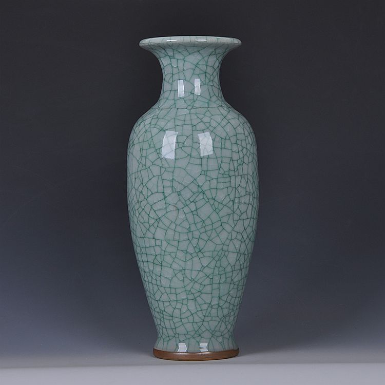 景德镇陶瓷器 仿古钧瓷裂纹釉白冰片花瓶 现代客厅家居装饰品摆件