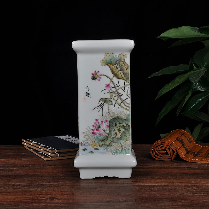 Scene, jingdezhen ceramic furnishing articles hand - made archaize square usual calligraphy and painting tube study office decoration