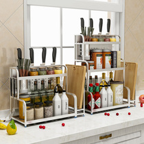 304 stainless steel kitchen shelf floor double layer seasoning rack condiment shelf 2 layers oil salt sauce vinegar storage rack