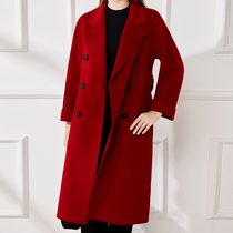Age-reducing double-sided cashmere coat women's middle school long 2021 new high-end autumn and winter small double-breasted wine red