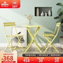 mwh balcony small table and chair combination three-piece small apartment foldable Net red outdoor terrace wrought iron leisure chair