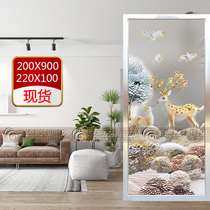 Art glass screen partition Xuanlight background wall living room aisle shoe cabinet double-sided frosted carving rice deer