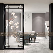 New Chinese style 3D art glass living room screen partition double-sided frosted light transparent fashion entrance gallery