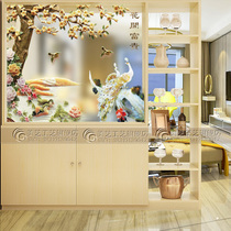 Art glass partition frosted carved porch background living room modern style screen double-sided transparent flowers blossoms rich