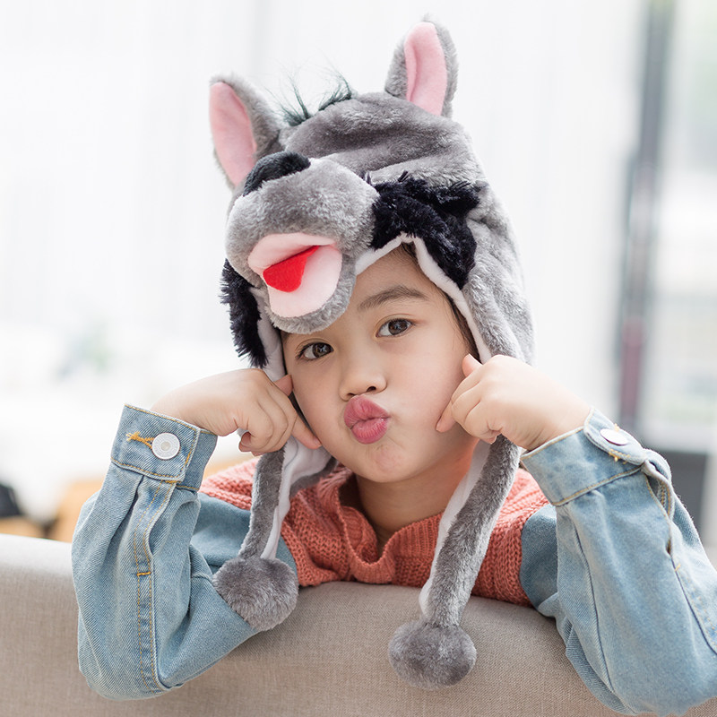 大灰狼卡通动物帽子幼儿园表演头饰道具儿童毛绒动物头套舞台道具